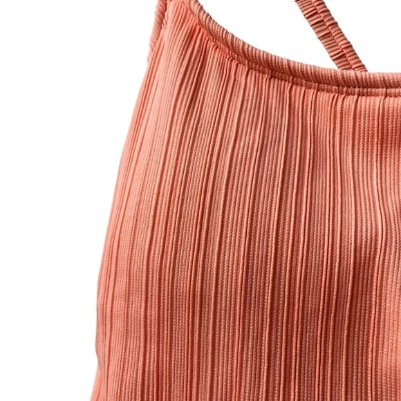 NWOT Xhilaration Tangerine Orange Peach Ribbed Backless One-Piece Swimsuit - S - Picture 15 of 16